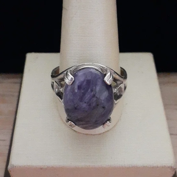 Sterling Silver Charoite Gemstone Ring T100 - Picture 1 of 14